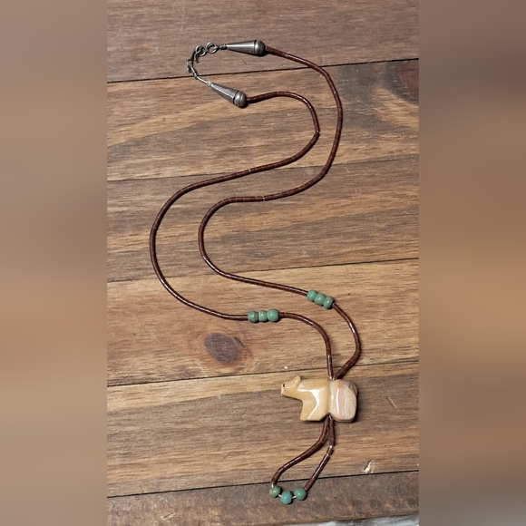 Hand Beaded Stone Bear Necklace - Picture 3 of 4